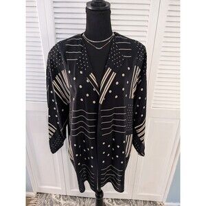 Jean Roberts Ltd Vtg Kimono Jacket Womens 10 Silk Abstract Art To Wear Oversized